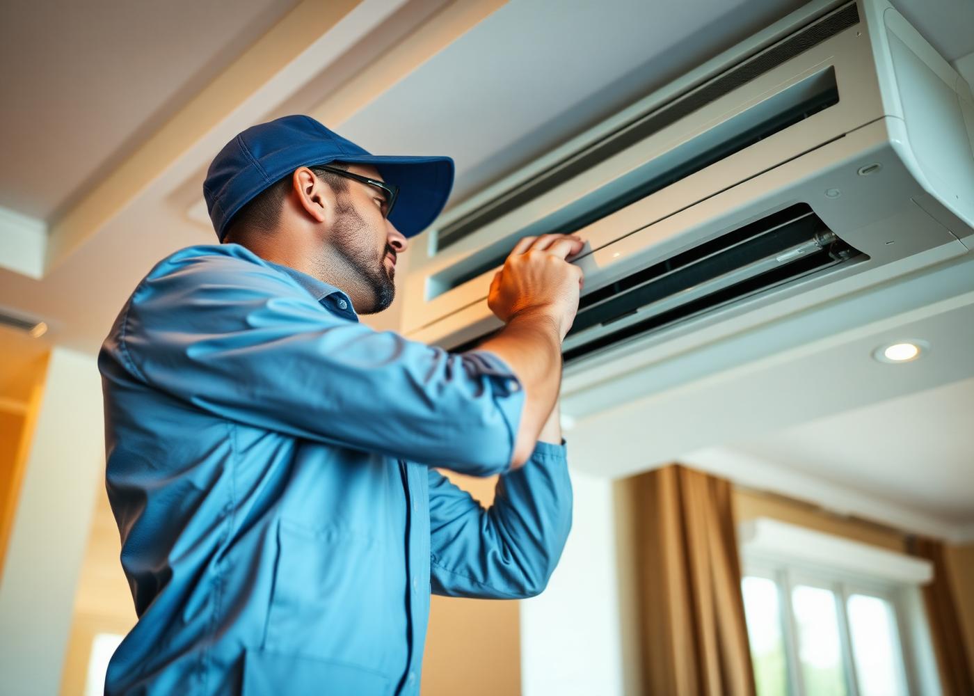 Technicien installant un climatiseur